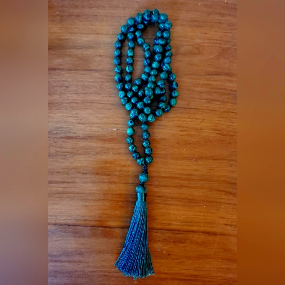 Malachite Stone 108 Beads Mala Necklace  With Tass